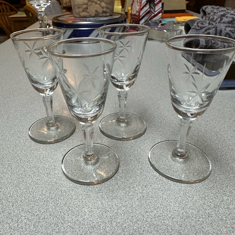 Set of 4 Vintage Libbey Candlelight Cordial Glasses Etched Starburst Atomic MCM